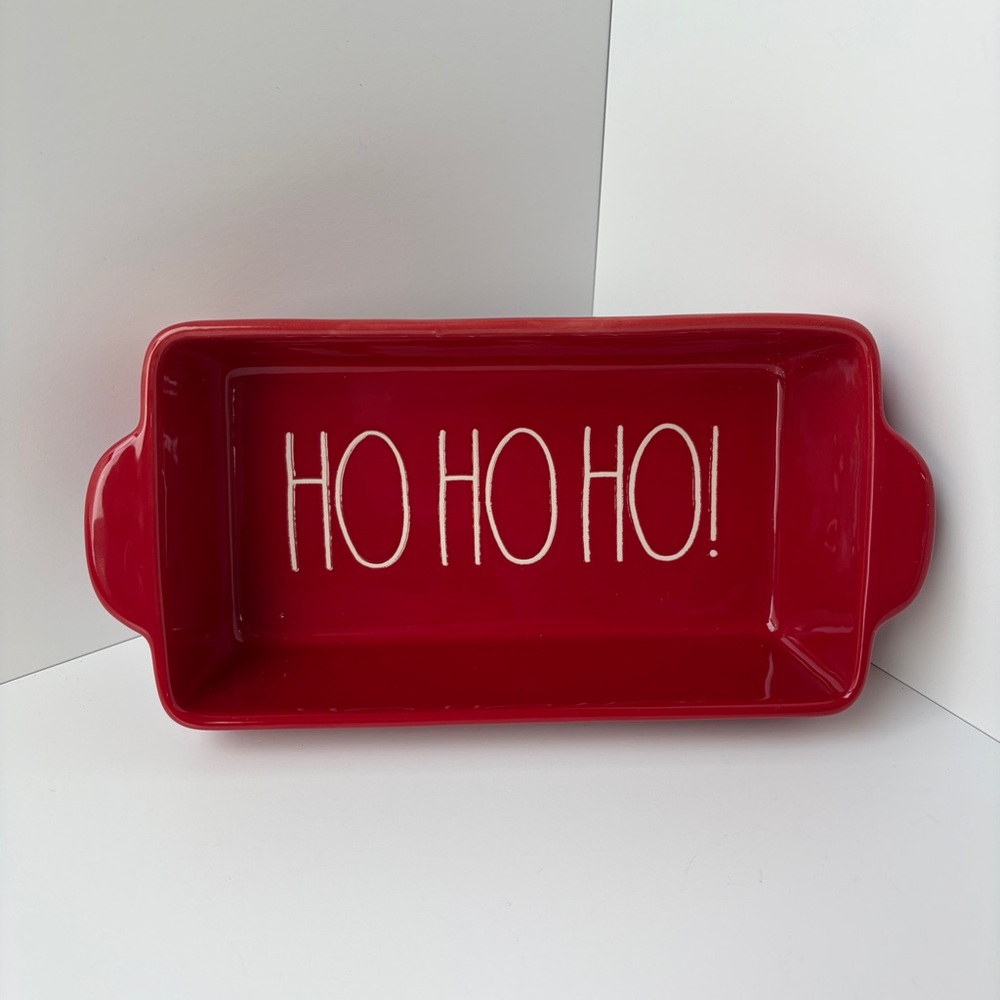 Rae Dunn‎ HO! HO! HO! Bread Loaf Pan Small Ceramic Casserole Dish Red Christmas